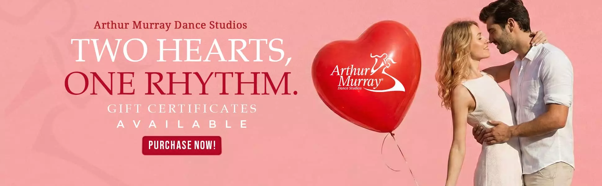 Valentine's Day dance lesson gift certificates at Arthur Murray Dance Studios. Two Hearts, One Rhythm campaign.